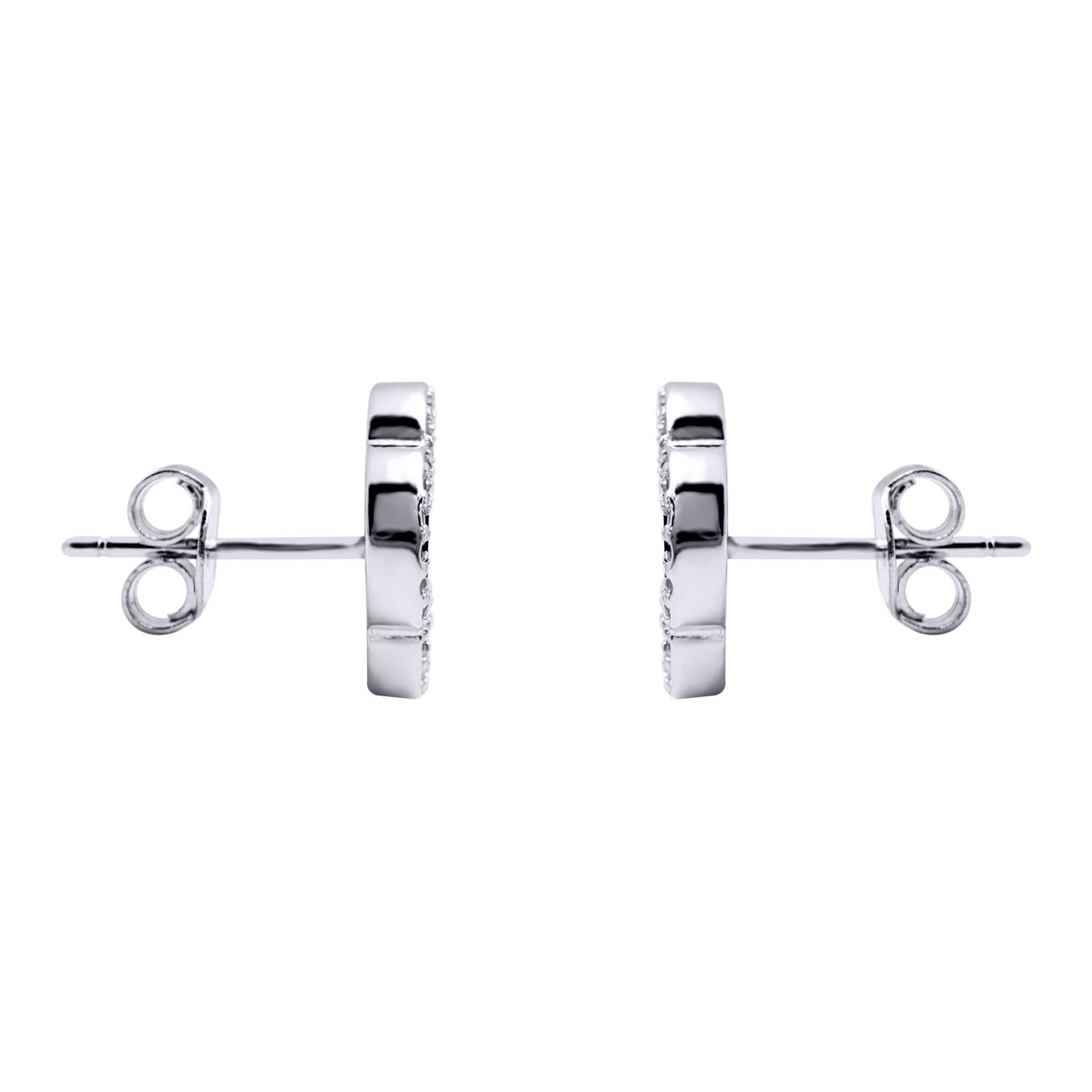 Silver Black Clover Onyx CZ Halo Lucky Charm Earrings - AES258