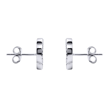 Silver Black Clover Onyx CZ Halo Lucky Charm Earrings - AES258