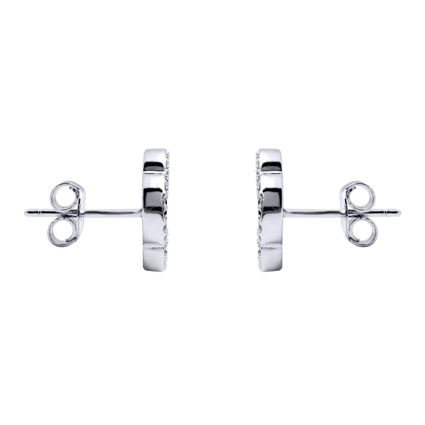 Silver Blue Clover Agate CZ Halo Lucky Charm Earrings - AES260