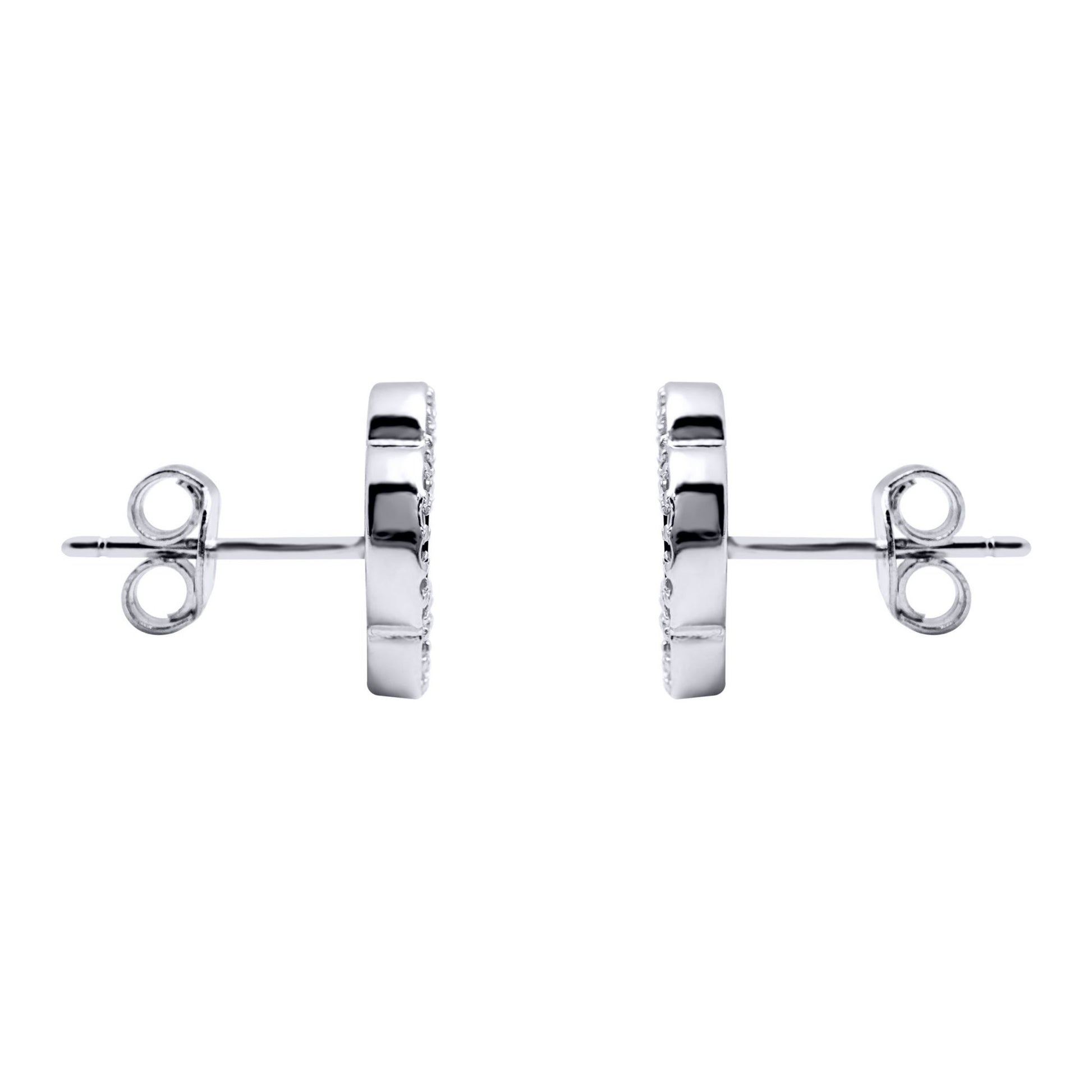 Silver Blue Clover Agate CZ Halo Lucky Charm Earrings - AES260