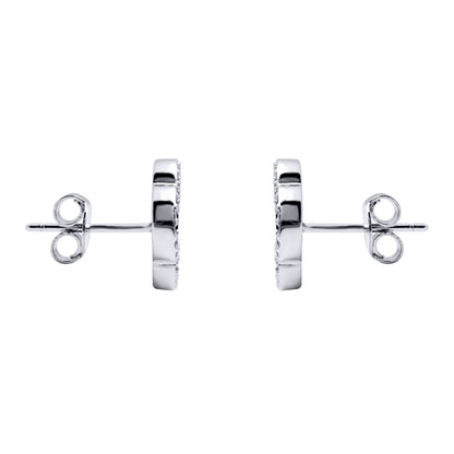 Silver Blue Clover Agate CZ Halo Lucky Charm Earrings - AES260