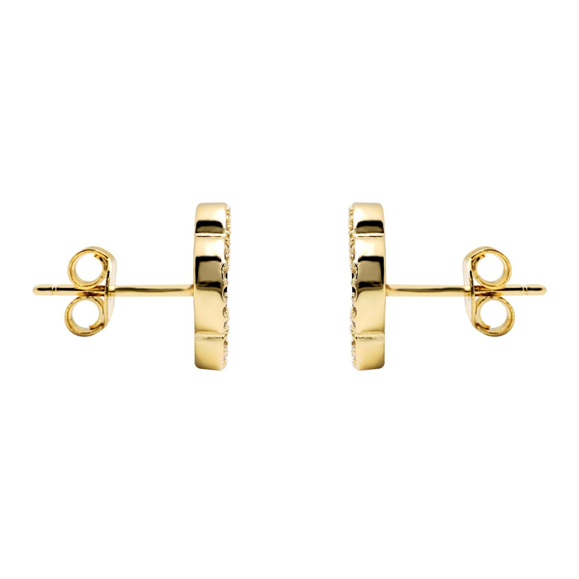 Gold-plated Silver Clover Malachite CZ Halo Lucky Charm Earrings - AES261-GP