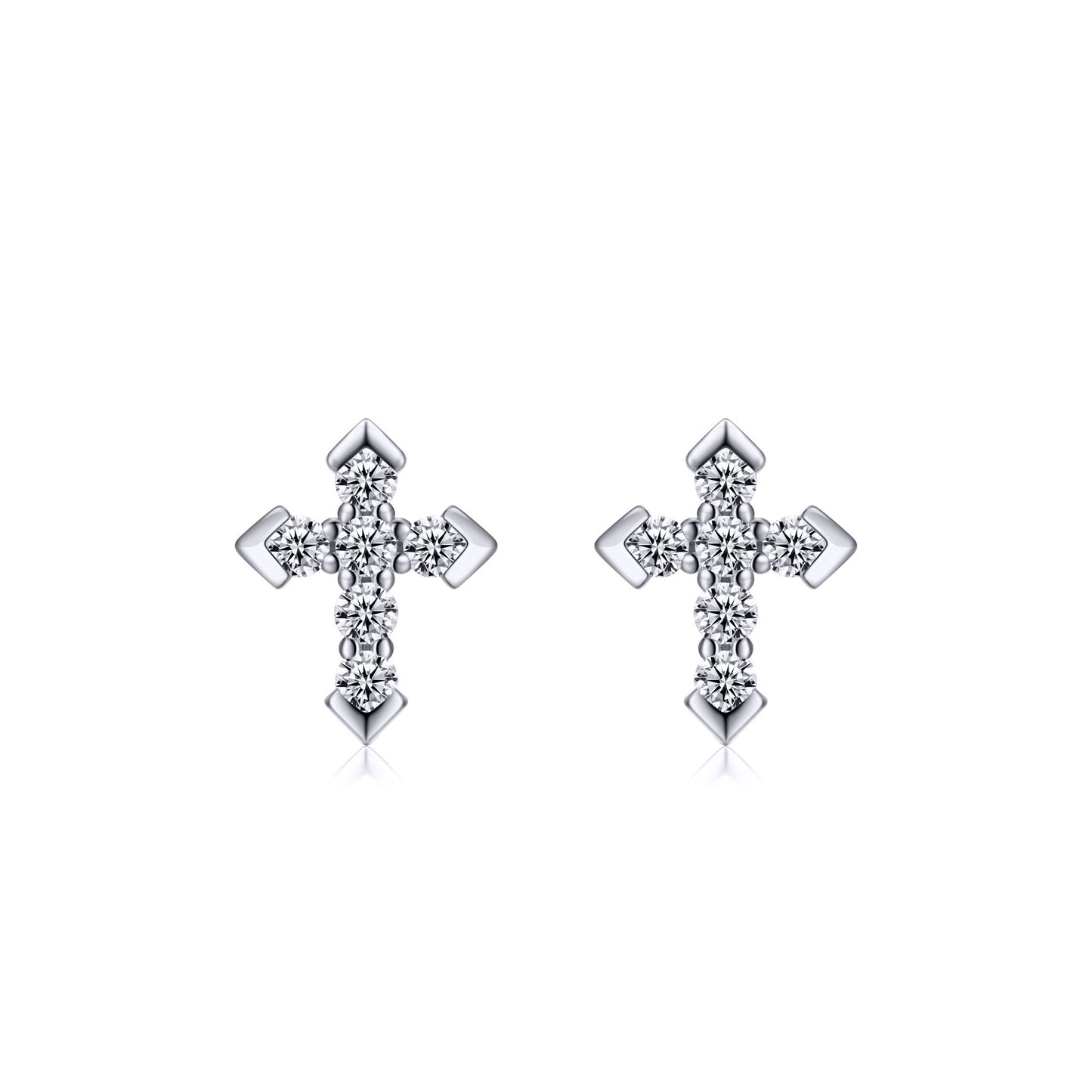 Silver  CZ Pave Arrow Tipped Cross Stud Earrings 7.7mm - AES262