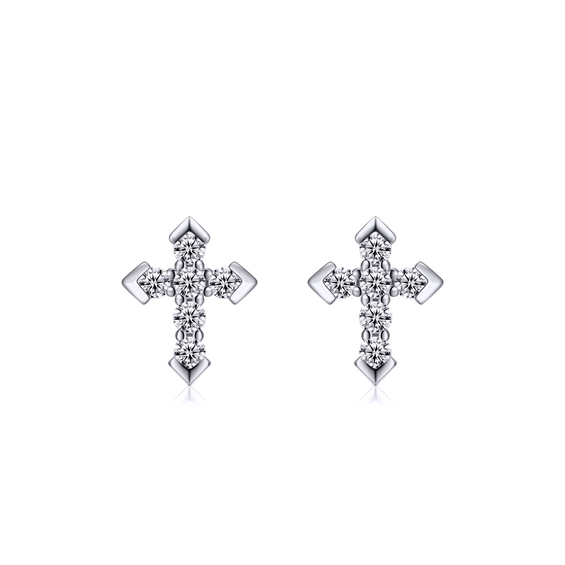 Silver  CZ Pave Arrow Tipped Cross Stud Earrings 7.7mm - AES262