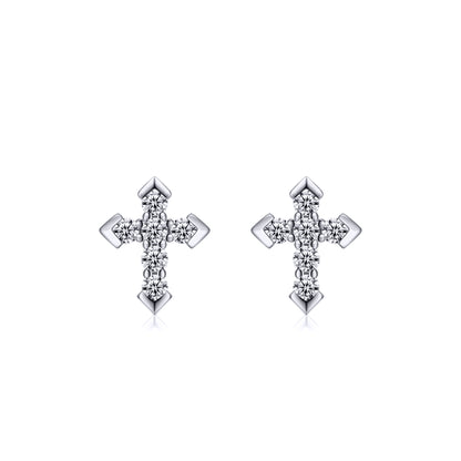 Silver  CZ Pave Arrow Tipped Cross Stud Earrings 7.7mm - AES262