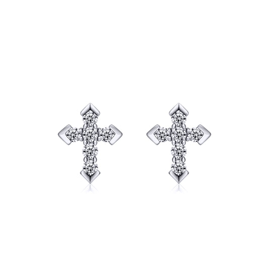 Rhodium Plated Sterling Silver Cubic Zirconia Earrings - AES262