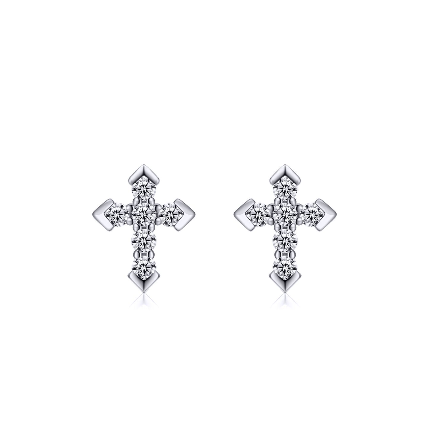 Silver  CZ Pave Arrow Tipped Cross Stud Earrings 7.7mm - AES262