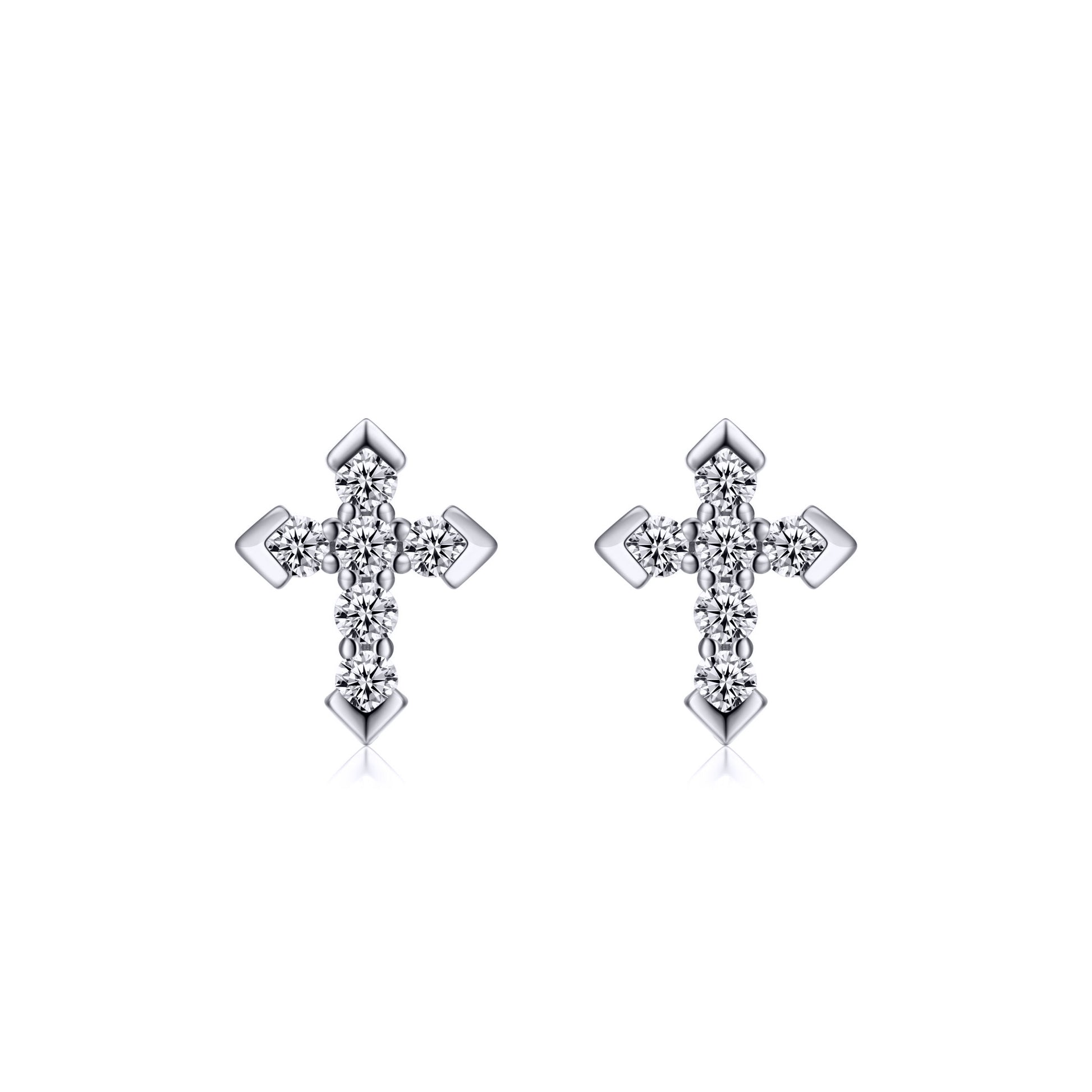Silver  CZ Pave Arrow Tipped Cross Stud Earrings 7.7mm - AES262