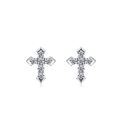 Silver  CZ Pave Arrow Tipped Cross Stud Earrings 7.7mm - AES262