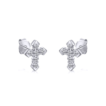 Silver  CZ Pave Arrow Tipped Cross Stud Earrings 7.7mm - AES262