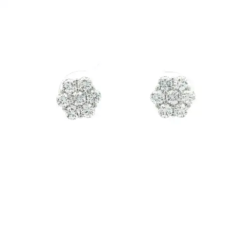 Silver  CZ 6x1 7-Stone Cluster Flower Bloom Stud Earrings 8mm - AES263B