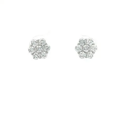 Silver  CZ 6x1 7-Stone Cluster Flower Bloom Stud Earrings 8mm - AES263B