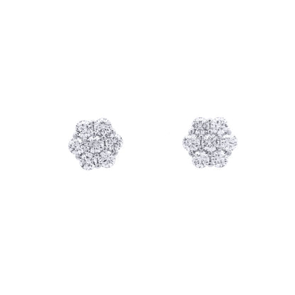 Silver  CZ 6x1 7-Stone Cluster Flower Bloom Stud Earrings 8mm - AES263B
