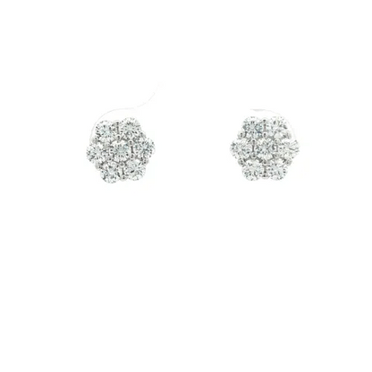 Silver  CZ 6x1 7-Stone Cluster Flower Bloom Stud Earrings 8mm - AES263B
