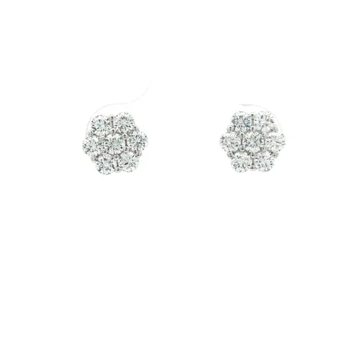 Silver  CZ 6x1 7-Stone Cluster Flower Bloom Stud Earrings 8mm - AES263B