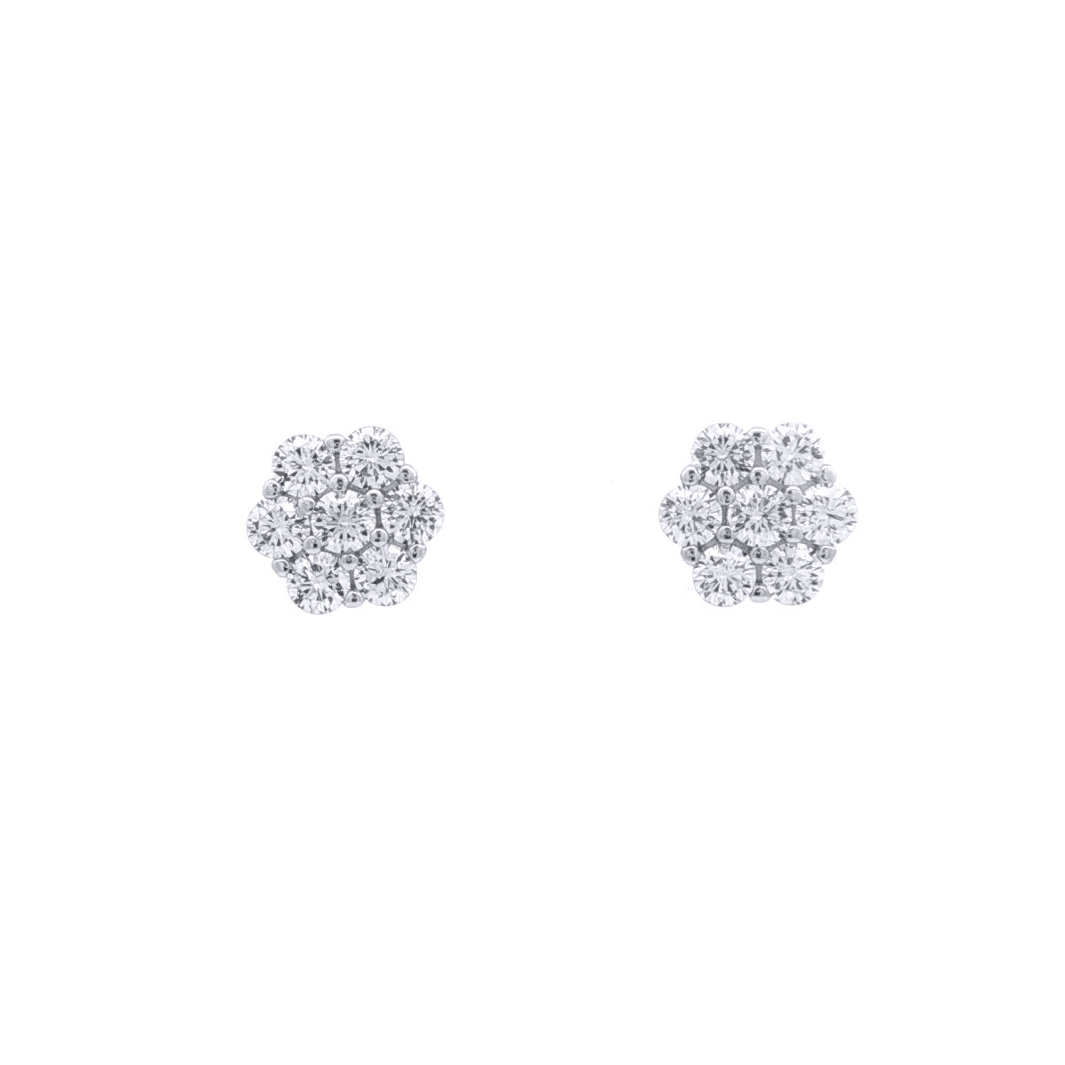 Silver  CZ 6x1 7-Stone Cluster Flower Bloom Stud Earrings 8mm - AES263B