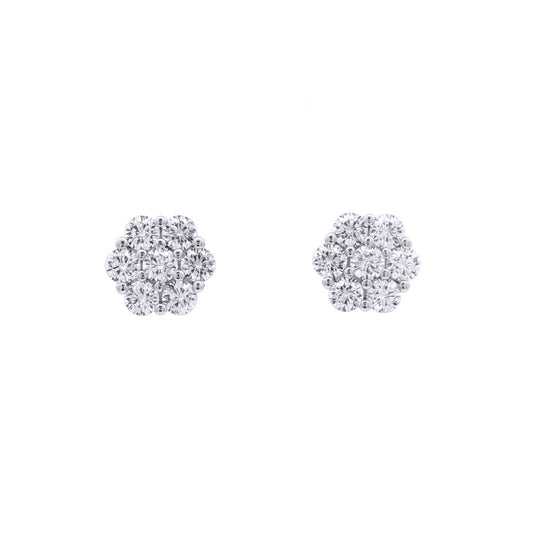 Silver  CZ 6x1 7-Stone Cluster Flower Bloom Stud Earrings 9mm - AES263C