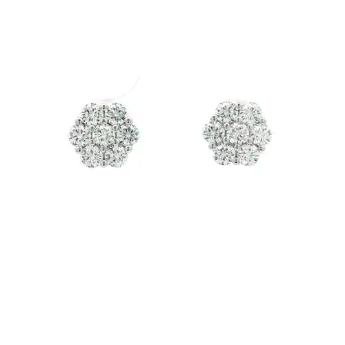 Silver  CZ 6x1 7-Stone Cluster Flower Bloom Stud Earrings 9mm - AES263C