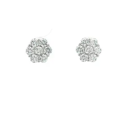 Silver  CZ 6x1 7-Stone Cluster Flower Bloom Stud Earrings 9mm - AES263C