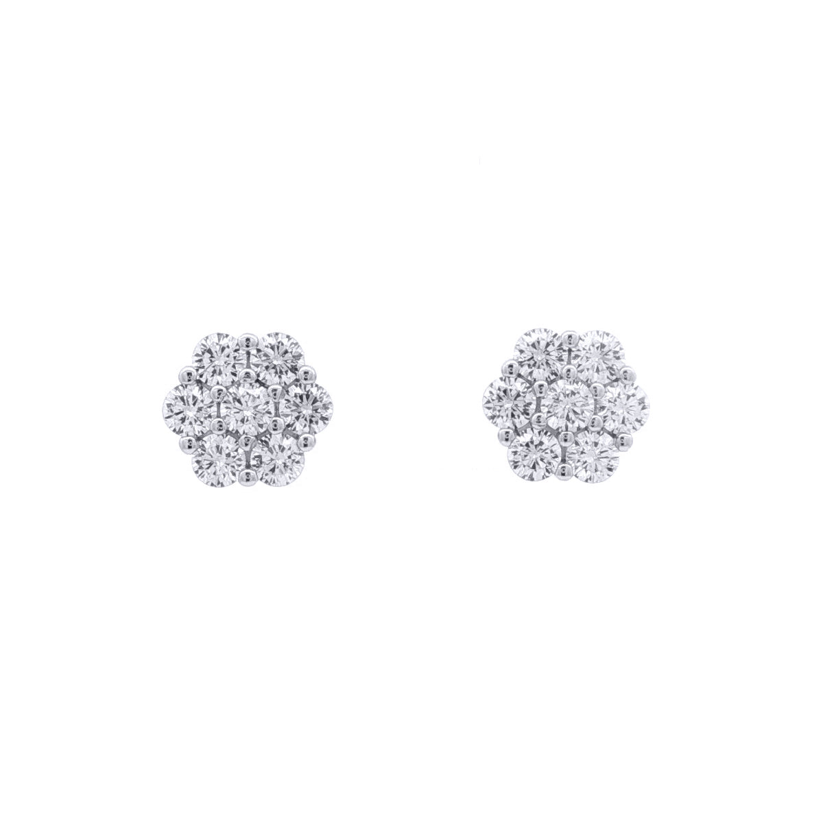Silver  CZ 6x1 7-Stone Cluster Flower Bloom Stud Earrings 9mm - AES263C