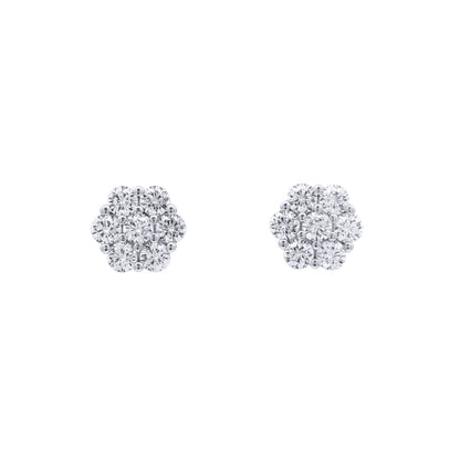 Silver  CZ 6x1 7-Stone Cluster Flower Bloom Stud Earrings 9mm - AES263C