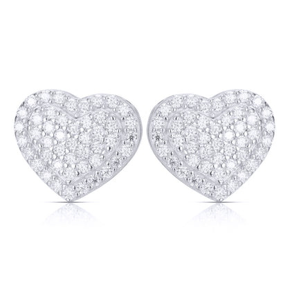 Silver  CZ Full Pave Romantic Cushion Heart Stud Earrings - AES264