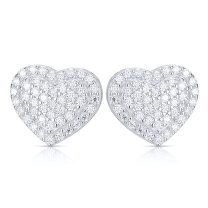 Silver  CZ Full Pave Romantic Cushion Heart Stud Earrings - AES264
