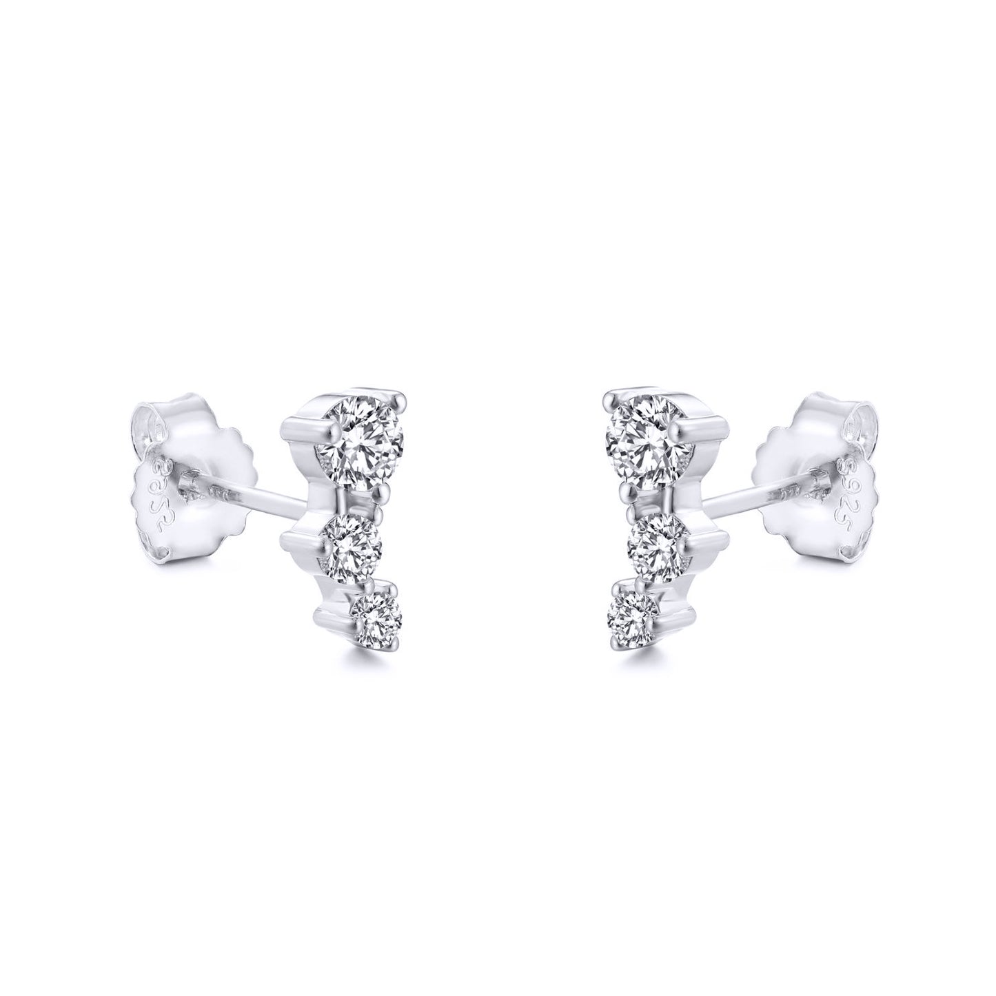 Silver  CZ Zigzag Tiered Constilation Trilogy Stud Earrings - AES265