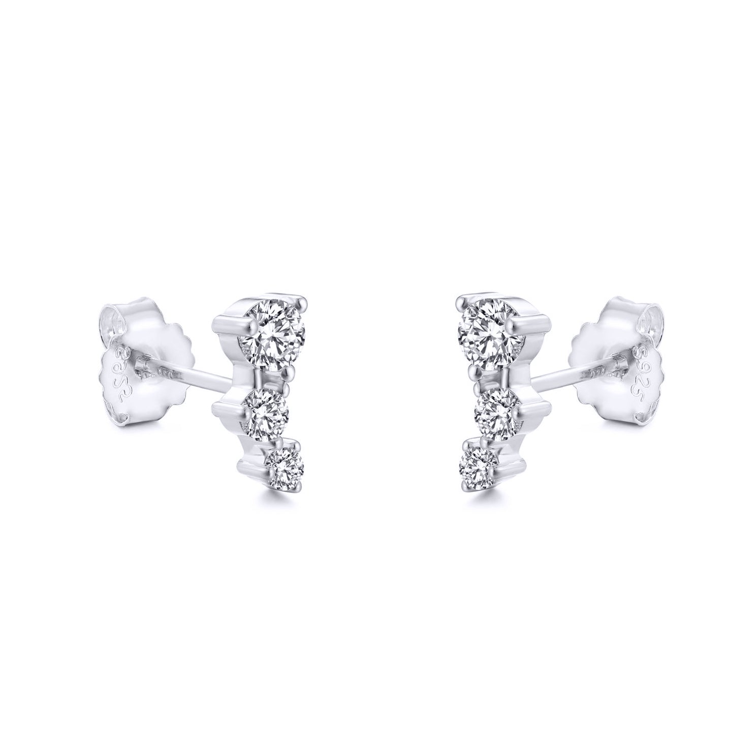 Silver  CZ Zigzag Tiered Constilation Trilogy Stud Earrings - AES265