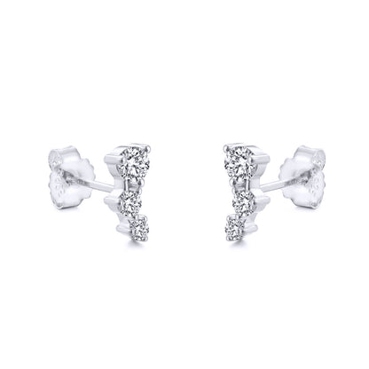 Silver  CZ Zigzag Tiered Constilation Trilogy Stud Earrings - AES265