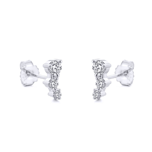 Silver  CZ Zigzag Tiered Constilation Trilogy Stud Earrings - AES265