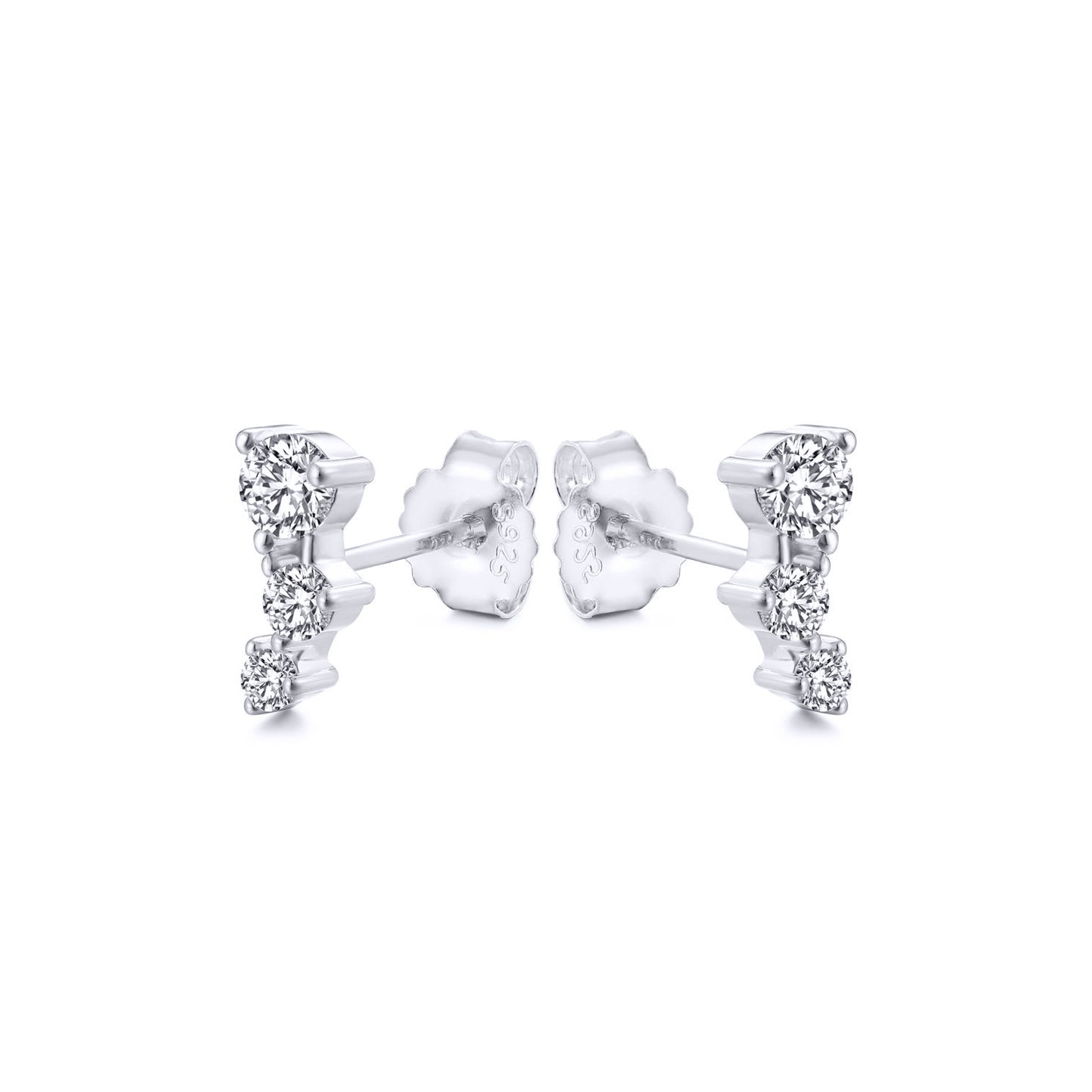 Silver  CZ Zigzag Tiered Constilation Trilogy Stud Earrings - AES265