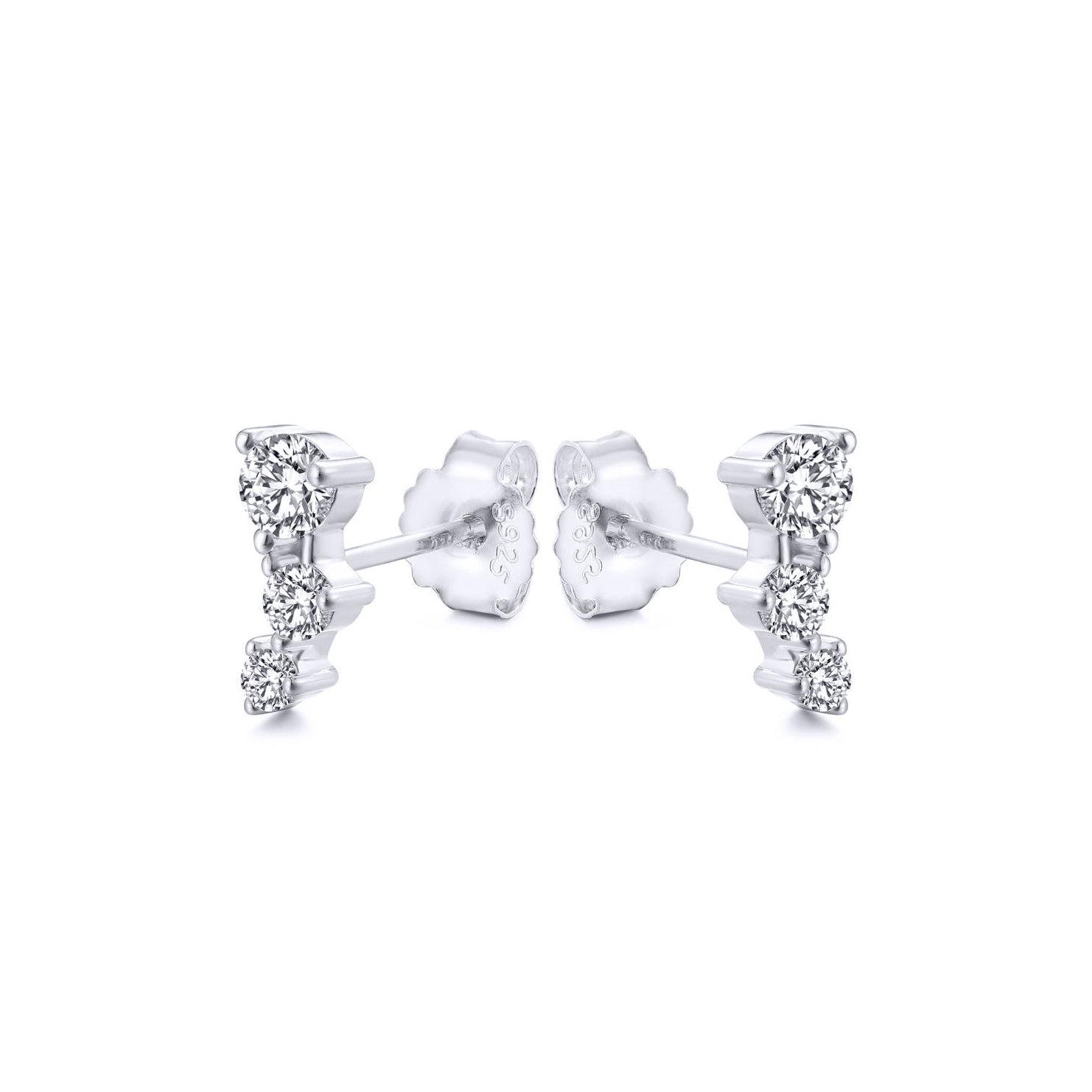 Silver  CZ Zigzag Tiered Constilation Trilogy Stud Earrings - AES265