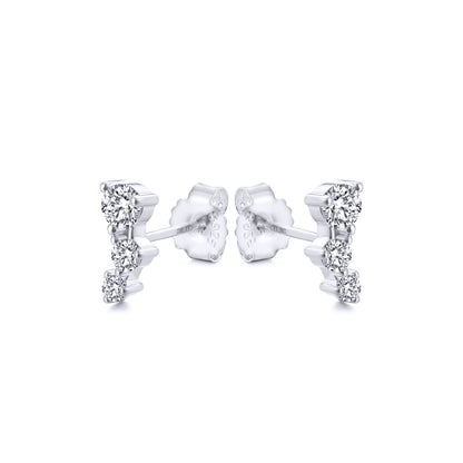 Silver  CZ Zigzag Tiered Constilation Trilogy Stud Earrings - AES265