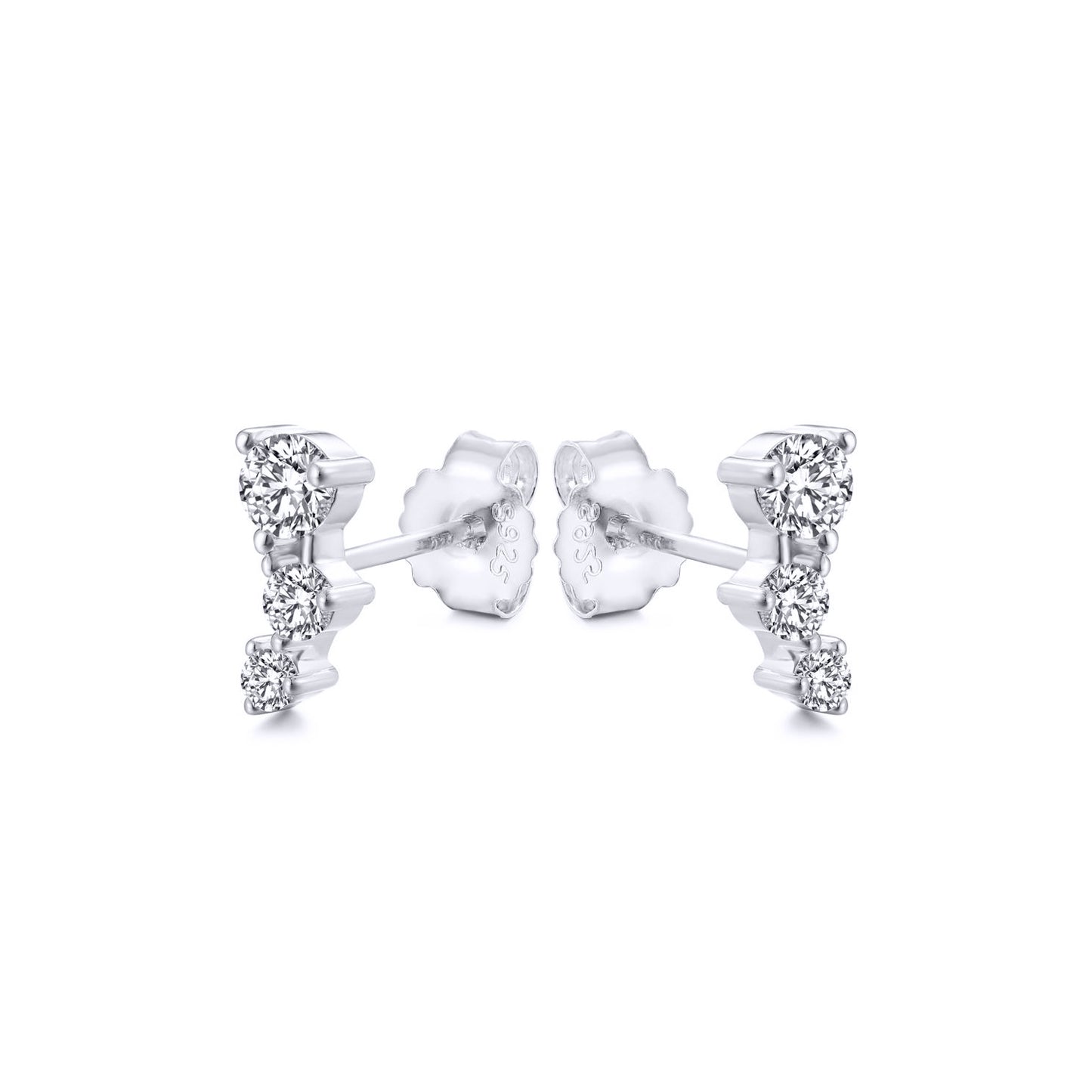 Silver  CZ Zigzag Tiered Constilation Trilogy Stud Earrings - AES265