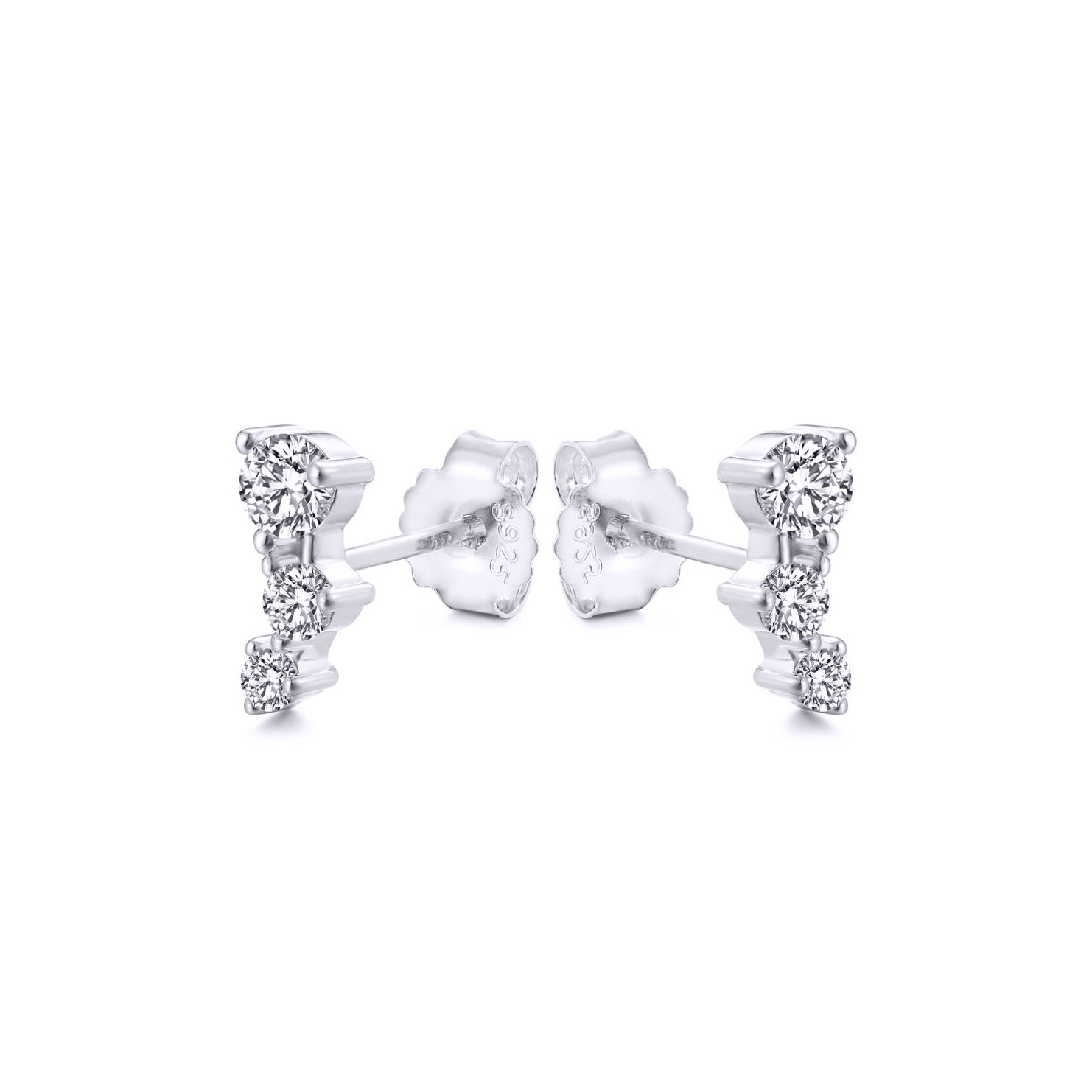 Silver  CZ Zigzag Tiered Constilation Trilogy Stud Earrings - AES265