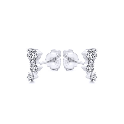 Silver  CZ Zigzag Tiered Constilation Trilogy Stud Earrings - AES265