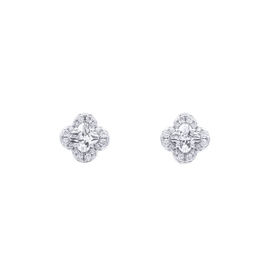 Silver Pave CZ 5mm Clover Flower Cluster Stud Earrings 8.5mm - AES266A
