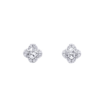 Silver  Pave CZ 5mm Clover Flower Cluster Stud Earrings 8.5mm - AES266A