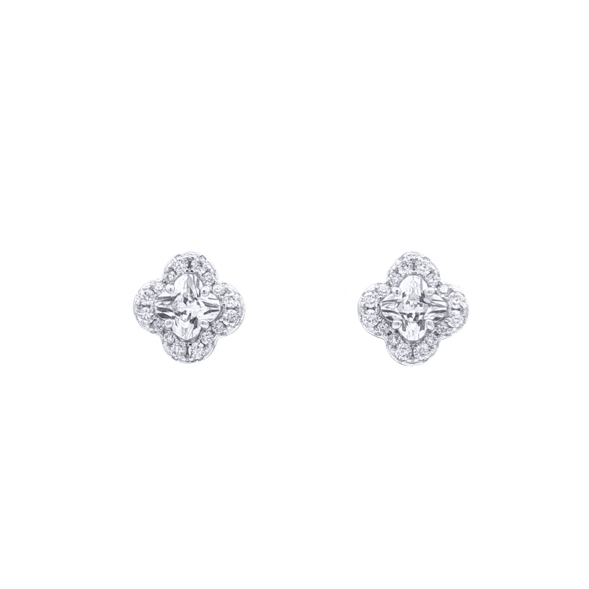 Silver  Pave CZ 5mm Clover Flower Cluster Stud Earrings 8.5mm - AES266A
