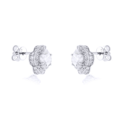 Silver  Pave CZ 6mm Clover Flower Cluster Stud Earrings 9.5mm - AES266B