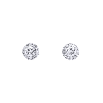 Silver  Circular Halo CZ 4.5mm Solitaire Stud Earrings 7mm - AES268A