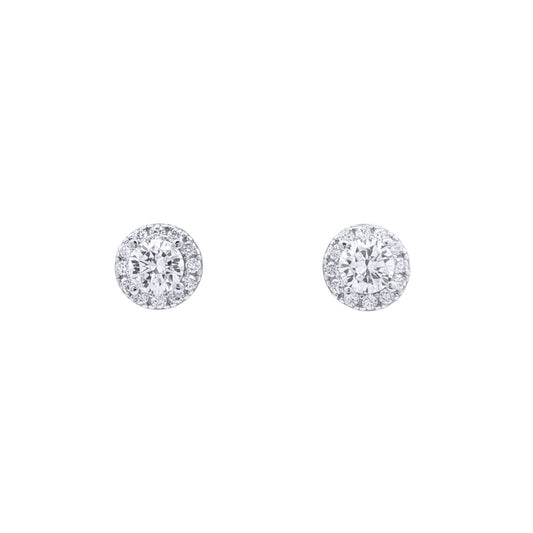 Silver  Circular Halo CZ 4.5mm Solitaire Stud Earrings 7mm - AES268A