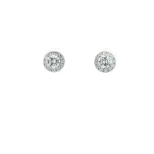 Silver  Circular Halo CZ 4.5mm Solitaire Stud Earrings 7mm - AES268A