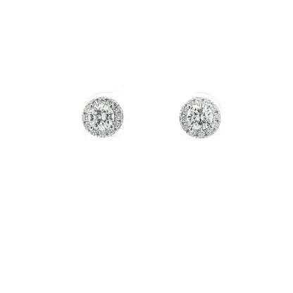 Silver  Circular Halo CZ 4.5mm Solitaire Stud Earrings 7mm - AES268A