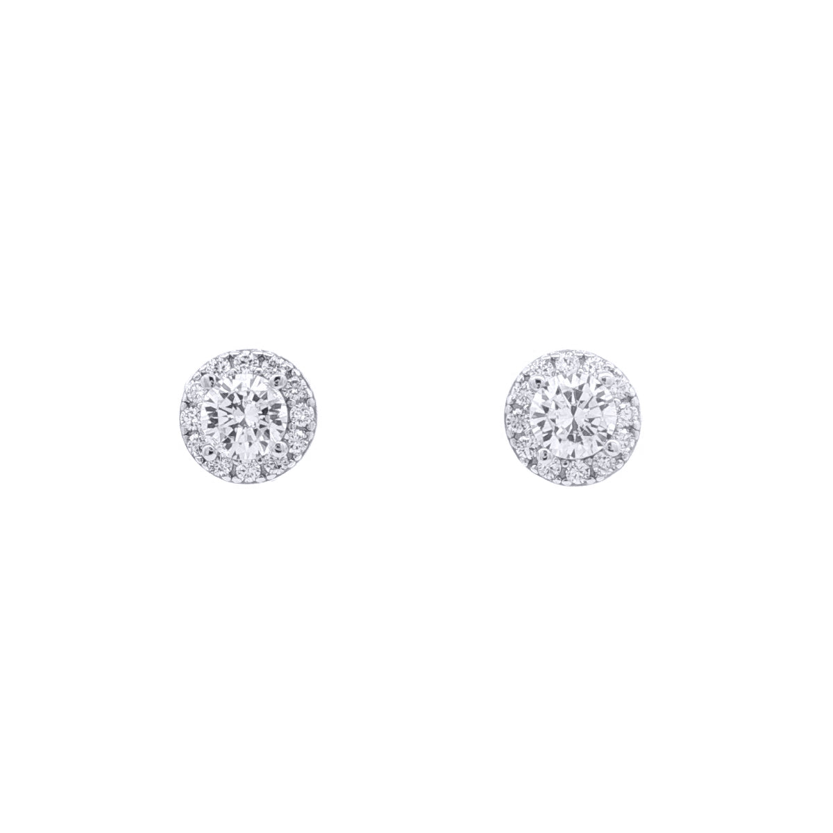 Silver  Circular Halo CZ 4.5mm Solitaire Stud Earrings 7mm - AES268A