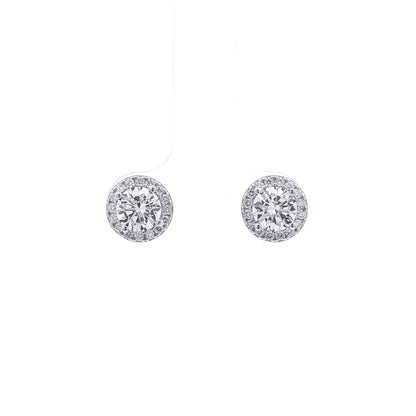 Silver  Circular Halo CZ 5.5mm Solitaire Stud Earrings 8mm - AES268B