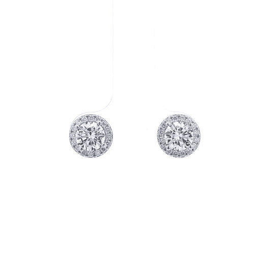 Silver  Circular Halo CZ 5.5mm Solitaire Stud Earrings 8mm - AES268B