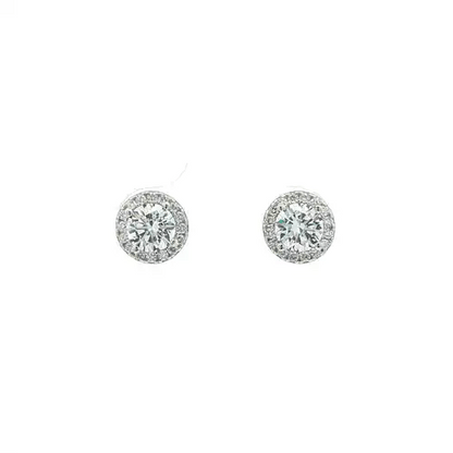 Silver  Circular Halo CZ 5.5mm Solitaire Stud Earrings 8mm - AES268B