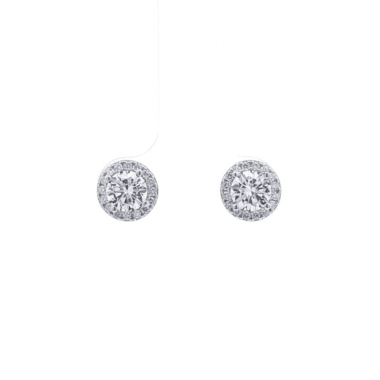 Silver  Circular Halo CZ 5.5mm Solitaire Stud Earrings 8mm - AES268B